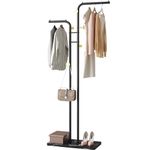 HOMEFORT Coat Rack, Freestanding Metal Coat Racks, Double-pole Clothes Hat Stand with 5 Hooks for Closet, Bedroom, Entryway, Living Room, Black