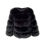 ZADORIN Women Faux Fur Coat Top Fashion Luxury Thick Warm 3/4 Sleeve Short Faux Fox Fur Jacket Women Winter Fur Coats Outerwear (L, Black Color)