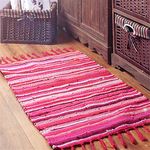 Morbuy Area Rug Carpet Handmade Rug, Machine Washable Indian Floor Mats With Tassels Hand Woven Printed Kitchen Runner for Bedroom Living Room (70x120cm,rose Red)