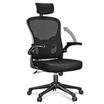 naspaluro Office Desk Chair with Flip-Up Armrest High Back Ergonomic Computer Chair with Adjustable Headrest and Lumbar Support Executive Swivel Chair for Home and Office