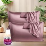 SITTELLA Set Of 2 Satin Silk Pillow Cover And 3 Free Scrunchies With Envelope Closure End Design, Soft Case For Hair Skin (Rosesolid, 600 Tc, 72 X 46 Cm)