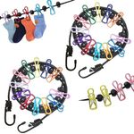 Portable Clothesline, 2 Pack Travel Washing Line with 12PCS Colorful Clips, Adjustable Portable Camping Washing Line, Elastic Retractable Clothes Line for Indoor and Outdoor(Colorful)