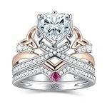 JewelryPalace Celtic Knot Heart 2ct Cubic Zirconia Solitaire Engagement Rings for Her, V shaped 14K Rose Gold 925 Sterling Silver Promise Ring for Women, Infinity Wedding Band Rings Bridal Sets P