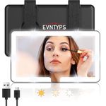 Evntyps Car Visor Vanity Mirror With Light,Rechargeable Big Car Vanity Mirror with 3 Light Modes,Universal Dimmable LED Car Mirror for Women Girl,Portable Multifunctional Makeup Mirrors(Black,1pcs)