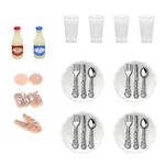 XoeLLe Miniature Dollhouse Food Drink, 16Pcs Mini Doll Plates Knife 1:12 Dolls House Kitchen Decor Miniature Dollhouse Breakfast Food Scene Milk Model DIY for Dollhouse Decoration Pretend Play