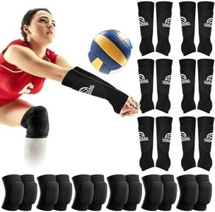 Breathffy 6 Pairs Volleyball Knee Pads and 6 Pairs Volleyball Padded Passing Sleeves Volleyball Arm Sleeves Padded, Protective Knee Brace Forearm Elbow Sleeve Train Accessories (Black)