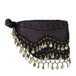 Belly Dance Hip Scarf Wrap Belt Wave Dangling Skirts Wrap with Chiffon Dangling Belly Dance Waist Costume Belt for Women Girls Black