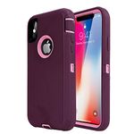 AICase iPhone X Case, 3 in 1 Scratch Resistant, Drop Proof Heavy Duty Soft TPU+ Hard PC Hybrid Truly Shockproof Dustproof Armor Protective Built-in Screen Protector for iPhone X (Pink/Purple)