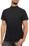 Mens T Shirt Short Sleeve Basic Mock Turtleneck Slim Fit Undershirt Cotton Pullover Thermal Solid Tops Black, M