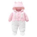 Baby Girls Snowsuit Romper Winter Outfits Cotton Detachable hat Hooded Footies Warm Long Sleeve Pink Cute Jumpsuit Gift for Newborn 0-3 Months