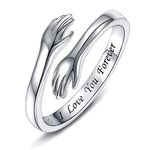 925 Sterling Silver Hug Rings for Women, I Love You Forever Love You Mother Gift Sister Gifts Engraved Words Hugging Hands Open Ring Friendship Jewelry Gift (I love you forever)