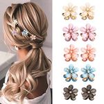 Starvis 10 Pcs Gradient Multicolor Resin Pearl Mini Claw Metal Clips Flower Design Small Clutcher with Rhinestone Barrettes Hair Accessories for Women and Girls