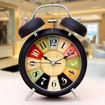 DHARMASHYA Retro Twin Bell Alarm Clock – Classic Metal Frame Table Clock with Night Backlight, Super Loud Alarm for Heavy Sleepers, Quartz Movement for Accurate Timekeeping (Black)