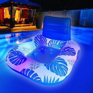 Floating Pool Chair with Solar Powered Light, XL Inflatable Pool Floats Adults with Light, Large Pool Float with Night Lights, Summer Beach Pool Chair, Lake Raft with Cup Holder