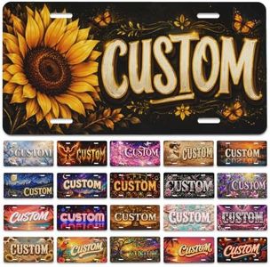 Vornix Personalized License Plate with Custom Name Text, Flat Printed Faux 3D Illusion Auto Tag, Sunflower Butterfly Beach Nature Floral Country Vanity Plate for Car Truck Decor, 6x12 Inch