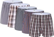 IDORIC Men's Underwear Woven Boxers for Men Pack Cotton Boxer Shorts Elastic Waistband 5-Pack(Set6/5P/L)