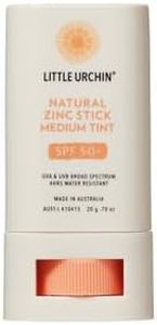 LITTLE URCHIN Natural Zinc Stick, Medium Tint, SPF50 20g | Mineral Sunscreen, Vegan, Reef Safe, 4HRS Water Resistant, Natural Face Glow