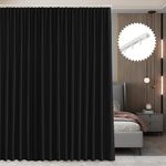 RYB HOME Room Divider Curtain Set with Sliding Track Room Partition for Bay Windows/Bedroom/Living Room/Basement/Patio/Sliding Glass Door Blackout Privacy Assured, W 100 x L 84 in, Black, 1 Panel