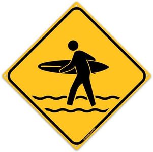 Surfer Crossing 12" x 12" Tin Road Sign Beach Home Bar Hang Ten Surf's Up Decor