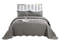 Grey Super King 3 Piece Quilted Bedspread Plain Embossed Comforter Bedding Set with 2 Pillowcase (Grey, Super King)