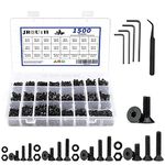 JROUTH 1500pcs Screws Assortment , M2 M3 M4 M5 10.9 Grade Alloy Steel Hex Flat Head Cap Bolts Nuts Washers Assortment Kit with Hex Wrenches