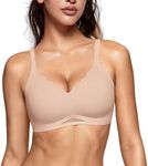 Vertvie Bras for Women Wireless Comfortable Push Up Bra Scalloped Seamless Full Coverage No Underwire Supportive T Shirt Bras(Nude,Medium)