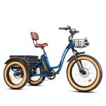 MAXFOOT MF30 Electric Tricycle for Adults, 750W Rear Drive Motor 3 Wheel Electric Bicycle with Suspension Fork, 85 Miles, 48V 20Ah UL Certified Battery, Fat Tire Electric Trike with Basket, Blue