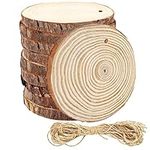 Kurtzy 10 pcs Unfinished Wood Slices with Holes & String - 10-12cm Diameter, 10mm Thick - Rustic Natural Wooden Log Discs with Bark - for Arts/Crafts, DIY, Hanging Decorations & Christmas Ornaments