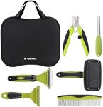Navaris Pet Grooming Kit - 6pcs for Dog, Cat, Puppy, and Rabbit - De-shedding and De-matting Brushes, Comb, Nail Clipper, File, Slicker Brush for Dogs and Cats - With Carry Bag