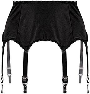 Michellecmm Women's Mesh Garter Belt High Waist Suspender Belt with Six Metal Clips for Women‘s Stockings/Lingerie, Black, Large