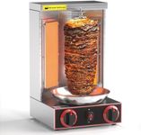Shawarma Machine Doner Kebab Grill with 2 Burners Vertical Broiler for Commercial Home Kitchen 110V Propane Gas Stainless Steel Body
