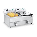 Royal Catering Electric Deep Fryer RCEF 16DH-1 (2 x 16 litres, 2 x 3.200 watts, Thermostat, 2 x Drain taps, Stainless Steel)