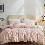 Queen Floral Duvet Cover, 100% Cotton Chic Queen Flower Bedding Set 3 Pieces Garden Style Pink White Floral Duvet Covers Queen, 1 Duvet Cover and 2 Pillowcases with Zipper Closure (Floral, Queen)