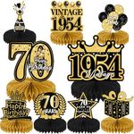 Refavor 70th Birthday Decorations - 9pcs Happy 70th Birthday Decorations Men Women 1954 Cheer Black Gold Table Decoraions Vintage Honeycomb Centerpieces 70 Years Birthday Party Decor Men