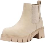 Vepose Women's 936 Chelsea Ankle Boots Platform Elastic Slip on Booties, Beige, Size 7M US-Low Lug Sole Chunky Block Heel(CJY936 Beige 07)