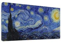 Starry Night by Vincent Van Gogh Classic Wall Art Reproduction Print On Canvas Framed for Home Decor 24" x 48"