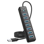 ORICO 7-Port USB Hub 3.0 with 3.28ft Extension Cable, 5Gbps Fast Data USB Splitter Transfer Multi USB Port Expander USB Extender for Laptop, PC, Flash Drive, Printer, Mobile HDD