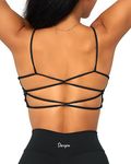 Danysu Womens Backless Sports Bra Open Back Workout Top Light Support Strappy Sport Bra Cute Gym Clothes Square Neck Black S