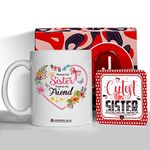 JHINGALALA Always My Sister Forever My Friend Printed Ceramic Coffee/Tea Mug with Greeting Card (White, 325 ml)