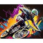 Paint by Number for Beginner Mountain Bike Racing Oil Painting Kits on Canvas Easy to Paint Artwork with Brushes Acrylic Pigment Digital Painting for Sports Lovers Wall Decor 16x20inch (Frameless)