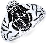 Men's Religious Crown Viking Knight Shield Maltase Fleur De Lis Cross Signet Ring for Men Oxidized Silver Tone Stainless