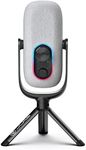 JLab Epic Talk USB Microphone, White, USB-C Output, Cardioid, Omni, Stereo, and Bi-Directional, 192k Sample Rate, Volume Control, Gain Control, and Quick Mute, 3.5mm AUX, Plug and Play