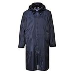 Portwest S438 Men's Waterproof Raincoat - Lightweight Long Rain Jacket with Hood and Pockets Navy, Large