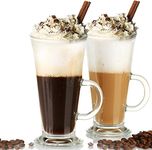 KELVEE Irish Coffee Mugs with Handle, Large Size Plain Glasses Set of 2, Tall Funnel Clear Glasses for Iced Cold Coffee, Latte, Cappuccino, Hot Chocolate (270ml)