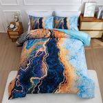 A Nice Night Marble Like Burning Mountain Printed Bedding Set,Retro Style Watercolor Artwork Design,Ultra Soft Comforter Set (Blue, Queen(88-by-88-inches))