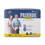 Friends Premium Adult Diapers Pant Style - 10 Count - L- with odour lock and Anti-Bacterial Absorbent Core- Waist Size 30-56 Inch ; 76-142cm