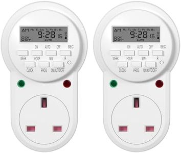 HBN Digital Programmable Plug-in Timer Socket, 24 Hours/7 Day Weekly Electronic Light Timer Plug with 9 On-Off Programs and Anti-Theft Random Function (13A/3120W, 2 Pack)