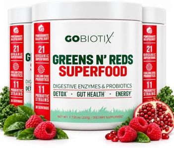 GOBIOTIX Super Greens and Reds Powder - Red and Green Superfood - Probiotic Supplement - Digestive Enzymes and Beet Root Powder - Organic Whole Foods Dietary Supplement (Pom Raspberry, 3 Pack)
