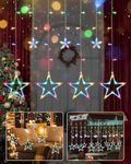 iShabao Christmas Star Curtain Lights, 138 LED Curtain Fairy Lights with 12 Stars, 8 Modes Christmas Window Lights for Xmas Tree, Party, Wedding, Garden, Bedroom, Christmas Decorations (Multicolor)