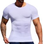 Gleefeat Mens Shapewear Body Shaper Slimming Mens Compression Shirt Tummy Control Undershirt Gynecomastia Abs Abdomen Tops, White 186, Large